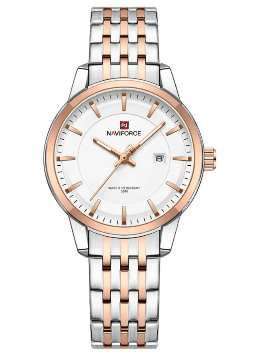 Naviforce NF9228L Silver-rosegold High Quality strap Analog Watch