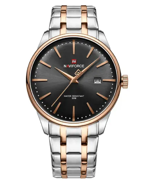 Naviforce NF9230 Silver Black Gentle Elegant Calendar Analog Watch