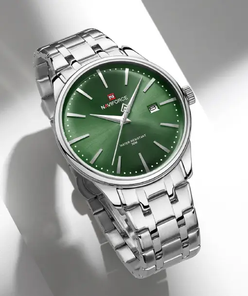 Naviforce NF9230 Silver Green Gentle Elegant Calendar Analog Watch (1)