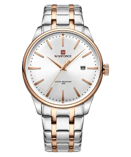 Naviforce NF9230 Silver White Gentle Elegant Calendar Analog Watch