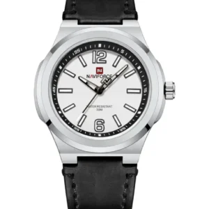 Naviforce NF9233 black and Silver with leather strap Analog Watch