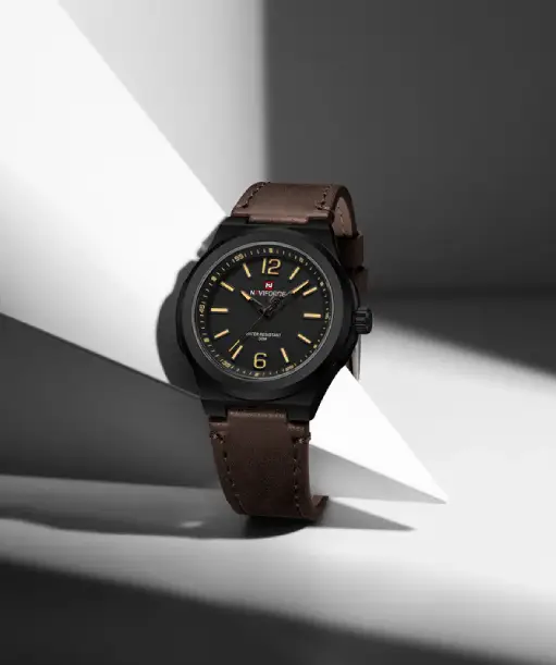 Naviforce NF9233 black and brown with leather strap Analog Watch (1)