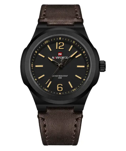 Naviforce NF9233 black and brown with leather strap Analog Watch