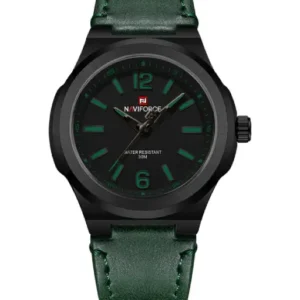 Naviforce NF9233 black and green with leather strap Analog Watch