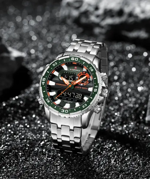 Naviforce NF9234 Versatile design Silver-Green color Analog-Digital Watch (1)