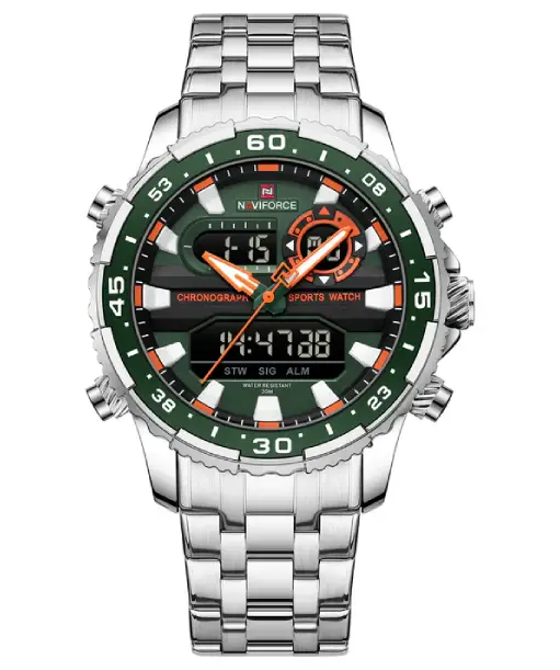 Naviforce NF9234 Versatile design Silver-Green color Analog-Digital Watch